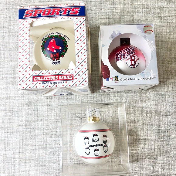 MLB Boston Red Sox Baseball fan Christmas bundle, 3 glass ornaments & stocking - Picture 4 of 5